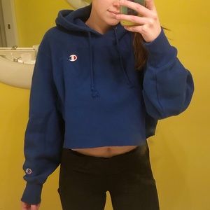 royal blue champion crop hoodie